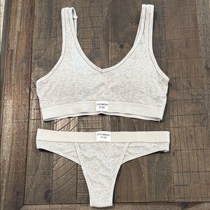 Steve Madden Set Gray Lounge Bralette Bra and Thong Ribbed M NWOT